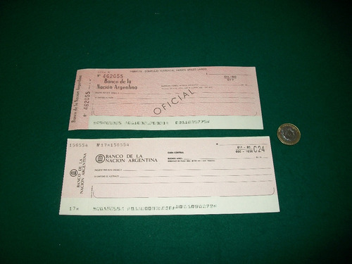 Banco Nacion . 2 Antiguos Cheques .