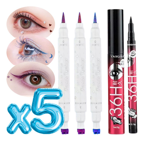 Delineador De Ojos Negro Plumón Y Sello De Figuras Belleza F Color Multicolor