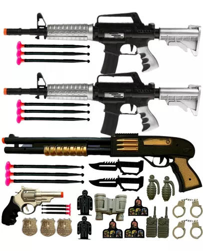 Pistola Nerf Arma Lança Dardos Kit Arminha Brinquedo Policia