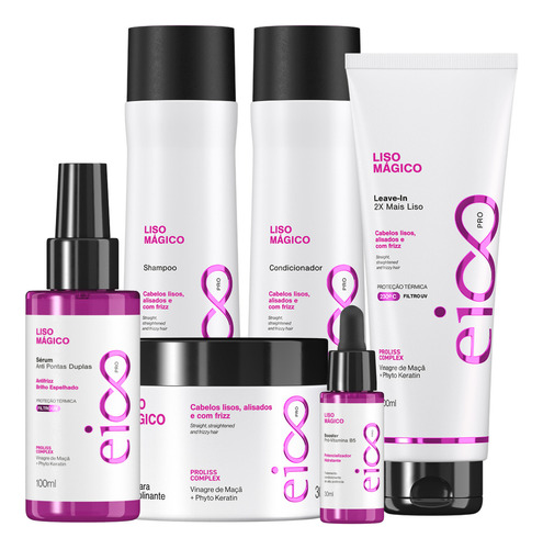 Kit Eico Pro Liso Mágico Tratamento Hidratação Creme Brilho