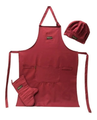 Delantal Gabardina Cocina Cheff Gorro Manopla Y Agarradera