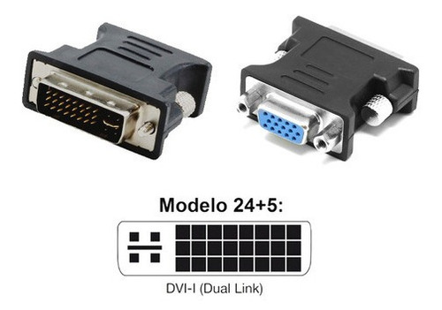 Imagen 1 de 2 de Convertidor Adaptador Dvi A Vga Hembra, Dvi-i Dual Link 24+5