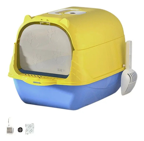 Arenero Ear Para Gatos Antiolores Puerta Palita Y Filtro Color Amarillo