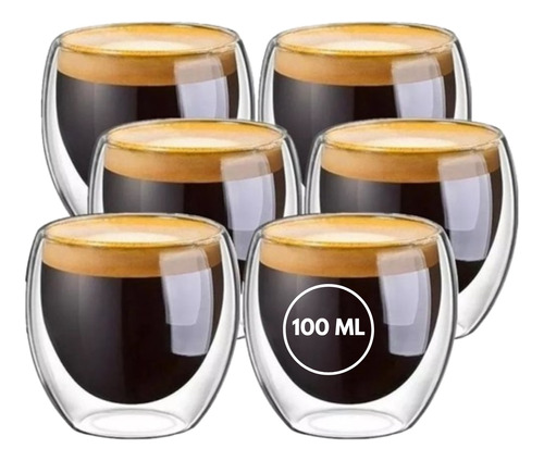 Copos 100 Ml Vidro Borosilicato Duplo Nespresso Kit 06 Unid