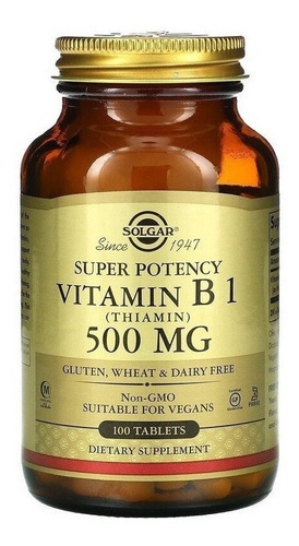 Solgar | Vitamin B1 | 500mg | 100 Tablets | Importado | Usa