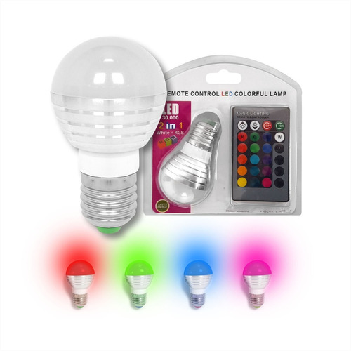 Ampolleta Led 3w E27 Con Control De Remote / Rgb Y Blanca