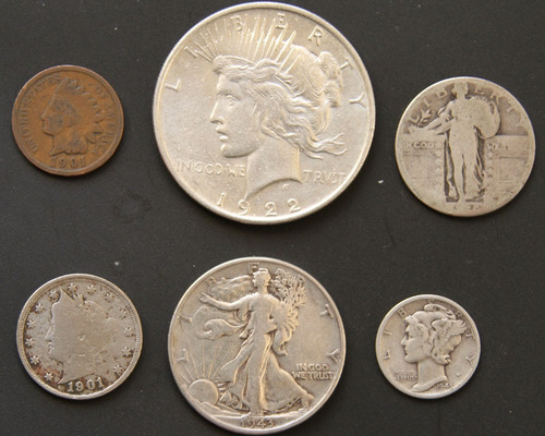 Monedas Dime 1901 Indio Bufalo Plata Cobre Cent 25c Lote K6n