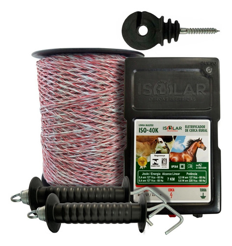 Kit Eletrificador Rural Cerca Elétrica Gado Cavalo 500m Fio