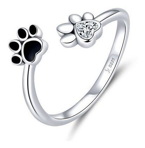 Anillo Plata S925 Huellas Perrito Gatito Ajustable