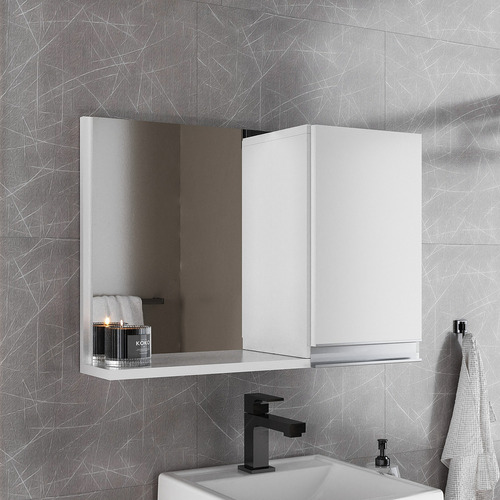Espelho Banheiro - Espelheira Com Armário 60cm Moldura Branco_inteiro