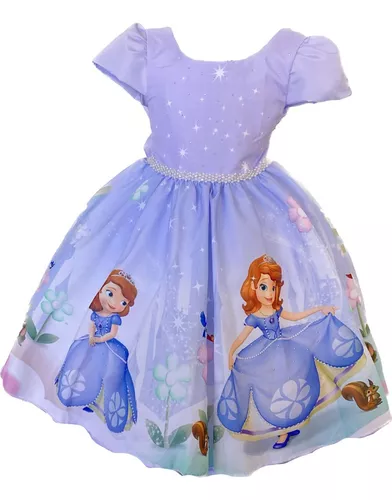 Vestido Infantil Princesa Sofia com Saiote e Luvinha Luxo - Lilás