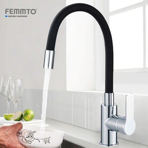 Imagen 8 de 9 de Griferia De Cocina Canilla Monocomando Lavatorio Cuello Goma