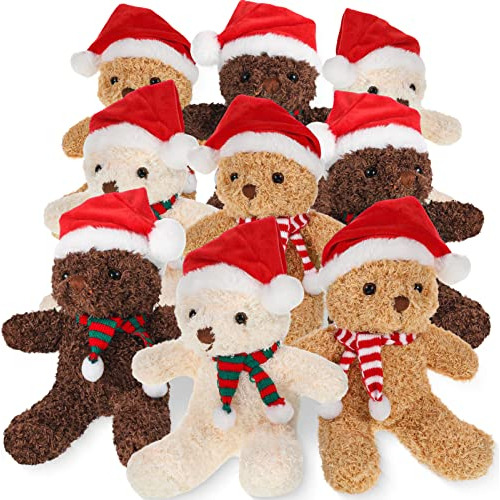 Peluche Oso Navidad 9 Pzs Con Gorro Y Bufanda Santa