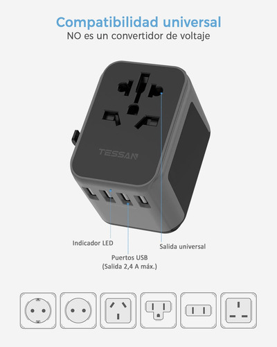 Adaptador Tomada Universal, Europa, Asia, Portátil, 4 Usb