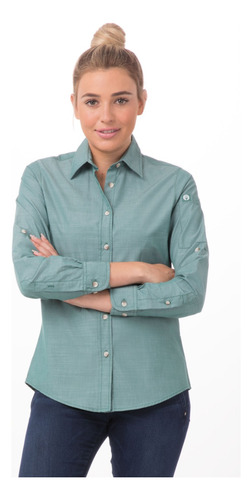 Camisa Chef Works Modelo Chambray Verde Menta (dama)