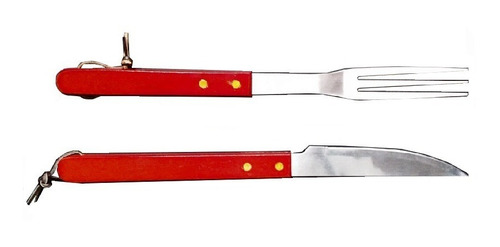 Set De Asador Parrilla Bbq Cuchillo Y Tenedor C/mango Madera