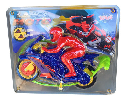 Brinquedo Moto Cordinha Lançadora Toyng 46232 Cor Azul Personagem Vermelho