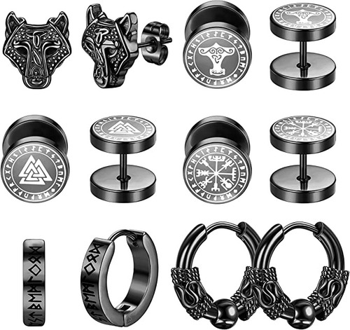 6 Pares Aretes Con Piercing Pendientes Runas Vikingas Hombre