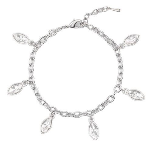 Pulsera Platino Cadena Y Dijes Gota Piedra Cristal