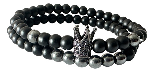 Excelente Pulsera Doble Corona Negra Brazalete Moda Unisex