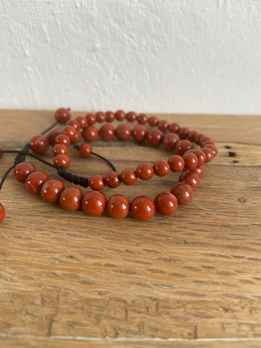 Dúo Pulseras Pareja De Jaspe Rojo 6 Y 8 Mm Ajustable Jaspe Rojo 5 Cm 18 Cm