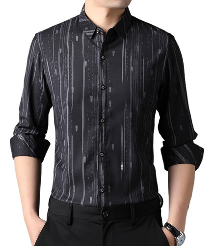 Camisa Casual De Manga Larga Para Hombre, Camisa A Rayas De