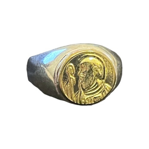 Anillo Joyería Cara San Benito Plata 925 Y Oro 