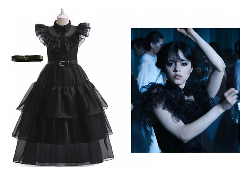 Vestido Infantil Adolescente Baile Wandinha Addams Halloween