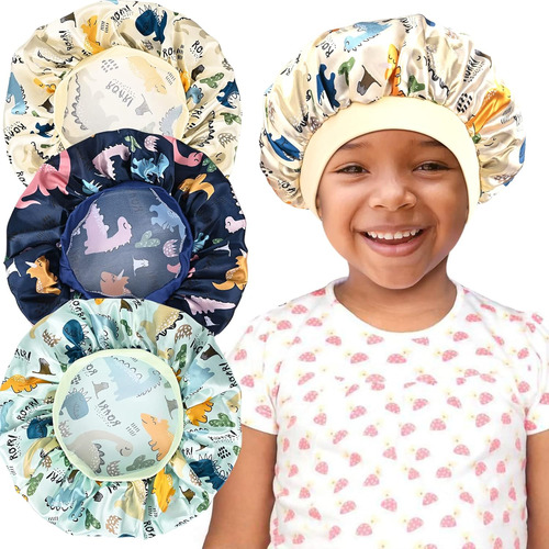 3 Piezas De Gorro De Satén Para Niños, Diseño De Dinosaurio,