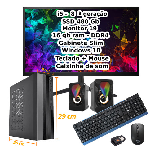Mini Computador Pc Cpu Intel I5 8a Ger 16gb Ssd 480gb Win10