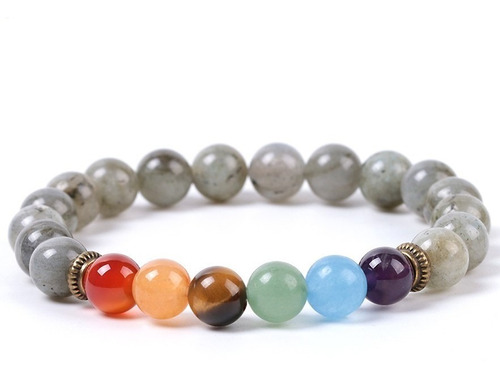 Pulsera Piedra Natural 7 Chakras Labradorita Separador Dorad