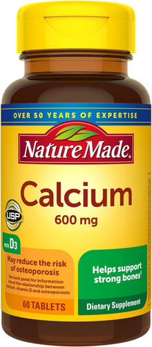 Calcio 600 Mg Con Vitamina D3 Nature Made 60 Tabletas