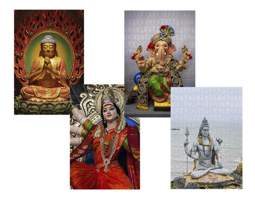 Kit 4 Quebra-cabeças Religiões Mundo India Mistica 60 Peças