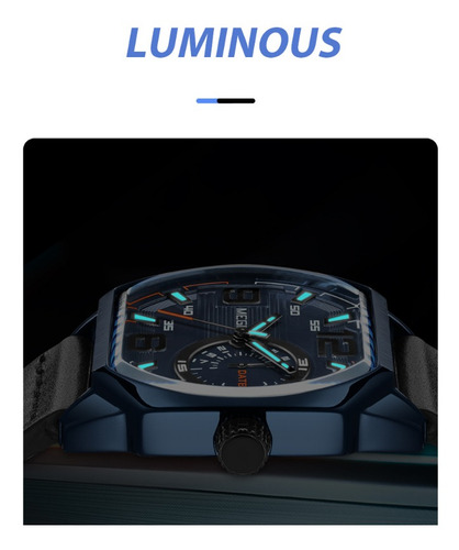Relojes Luminosos Militares De Cuarzo Cuadrado Megir Color Del Bisel Azul