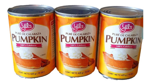 3 Pack Pumpkin 100% Pure Pay Calabaza Pie Yils 425grs.