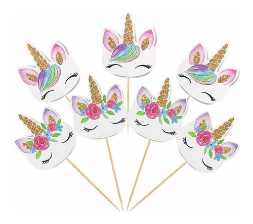   Pieces Rainbow Unicorn Cupcake Toppers, Cupcake Picks...