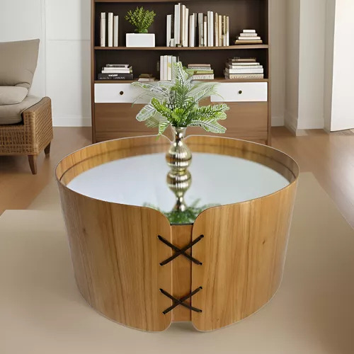 Mesa De Centro Istambul Amadeirado Com Espelho 60cm Diâmetro