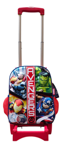 Mochila Infantil Kinder Con Carro Marvel Avengers 3d Ruz Azul Impresión