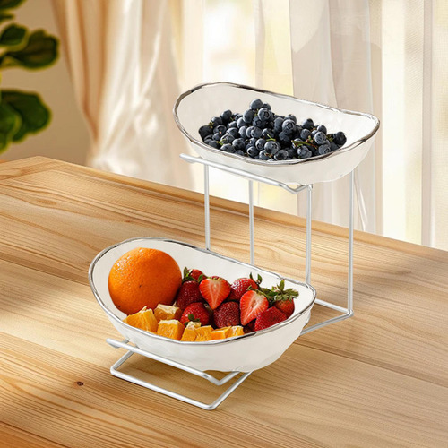Tazón De Frutas De Cerámica For 2 Capas Plateado