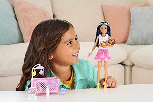 Muñeca Barbie Y Accesorios, Set De Juego Para Cuna Con Patró