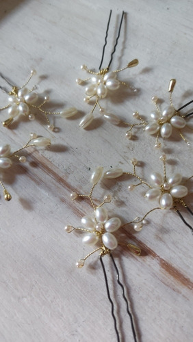 Set X 6 Pins Flor Perlas Ramitas Peinado Novia 15 Años Comun