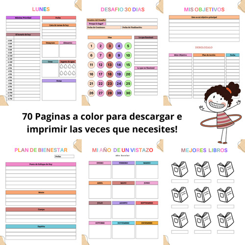 Planner Pdf Diario Infantil - Tareas Agenda Gratitud Tdah Blanco Imprimible 2025