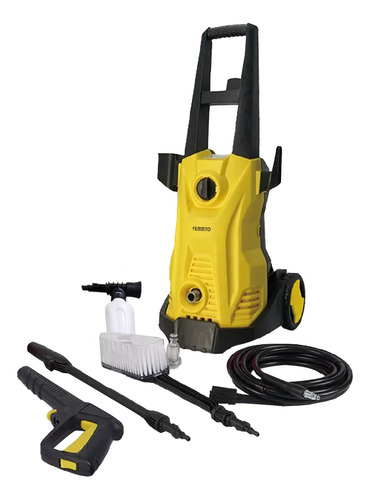 Imagen 3 de 4 de Hidrolavadora Eléctrica Femmto Hlhg2 Amarilla Y Negro 5,5 L/min 120bar 220v - 1800w - 50hz - 1750psi Manguera De 5mts Pistola De Alta Presión Tecnologia Auto-stop Cepillo Triangular