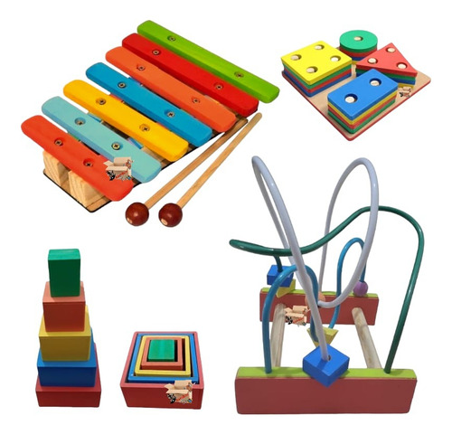 Kit Brinquedo Educativo Xilofone + Prancha + Aramado + Cubo