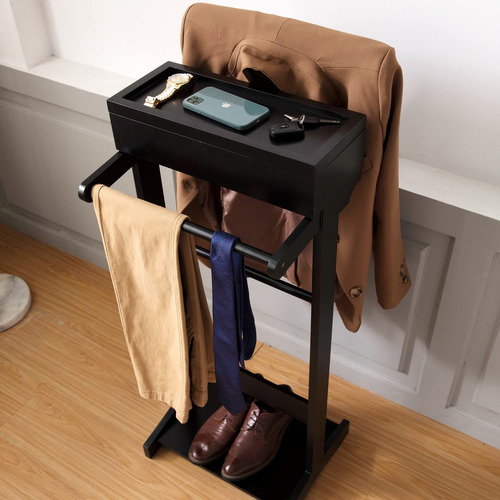 Blackportable Clothes Rack Mdf Valet Stand With Storage Tray