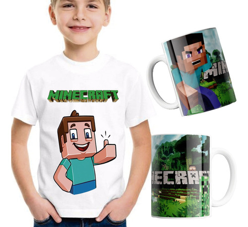 Playera Minecraft Para Niños Combo Con Taza Talla Unisex