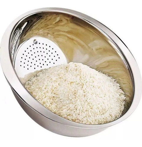 Escorredor De Arroz Em Aço Inox 26cm Lava Alimentos Multiuso