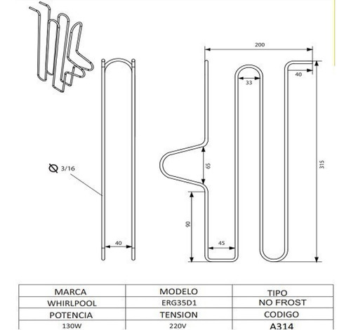 Resistencia Heladera Alumiinio No Frost Whirlpool Potencia 1