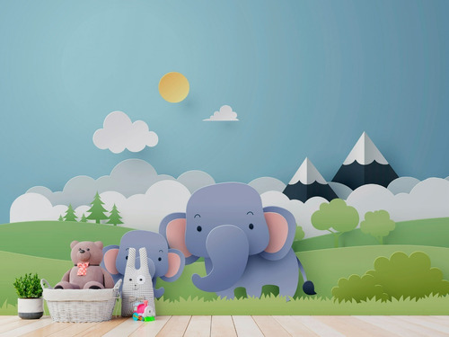 Papel Parede Lavável Infantil Baby Safari Baby Animais Em Hd