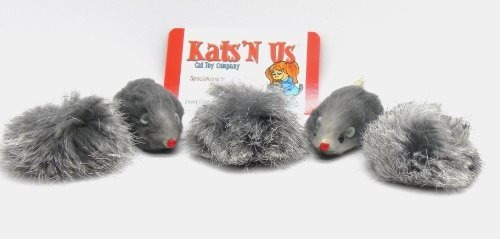 Juguete - Real Rabbit Fur Pom Pom & Mouse Cat Toy - 5 Pak